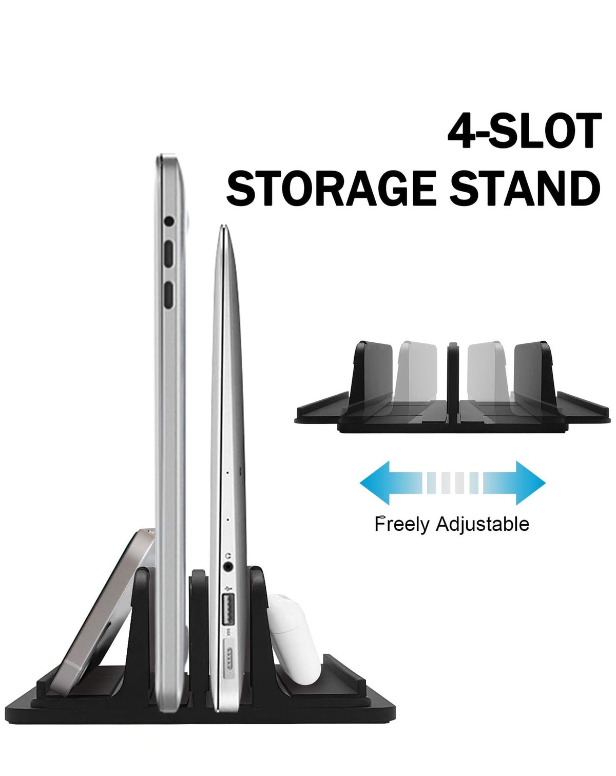 Aluminum Vertical Laptop Stand for Laptops / Tablets / Smartphones — Black