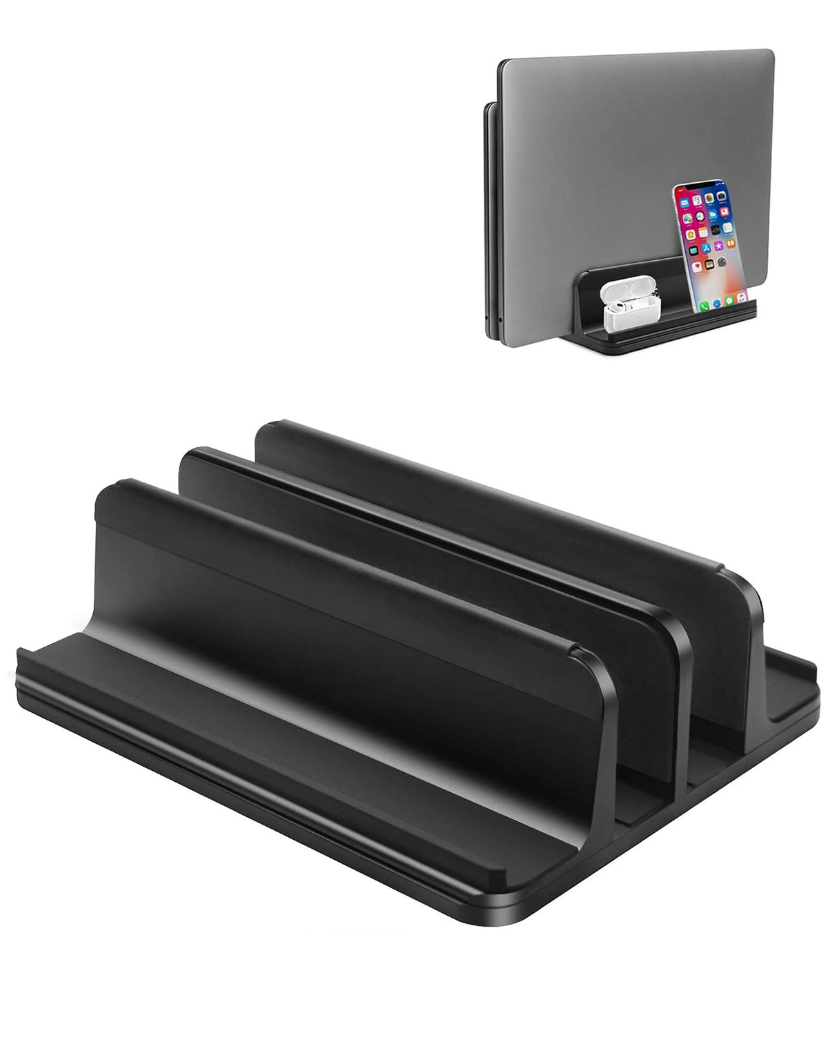 Aluminum Vertical Laptop Stand for Laptops / Tablets / Smartphones — Black