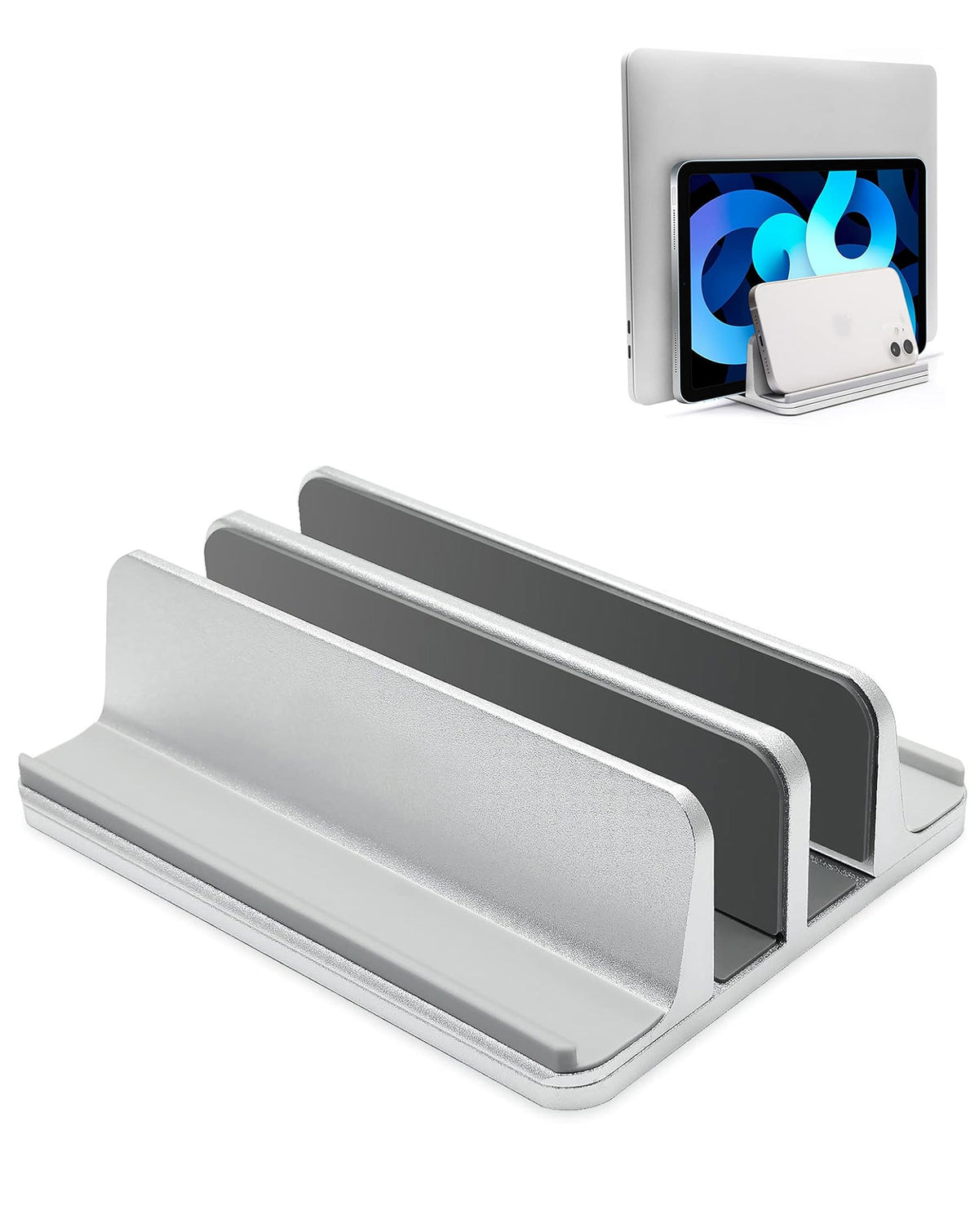 Aluminum Vertical Laptop Stand for Laptops / Tablets / Smartphones — Silver