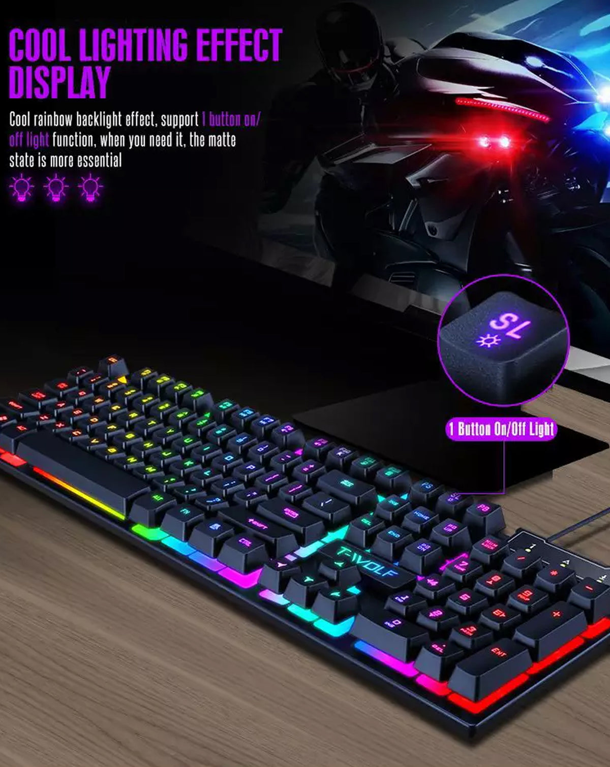 RGB Full Size Gaming Keyboard with Multimedia Keys — T20