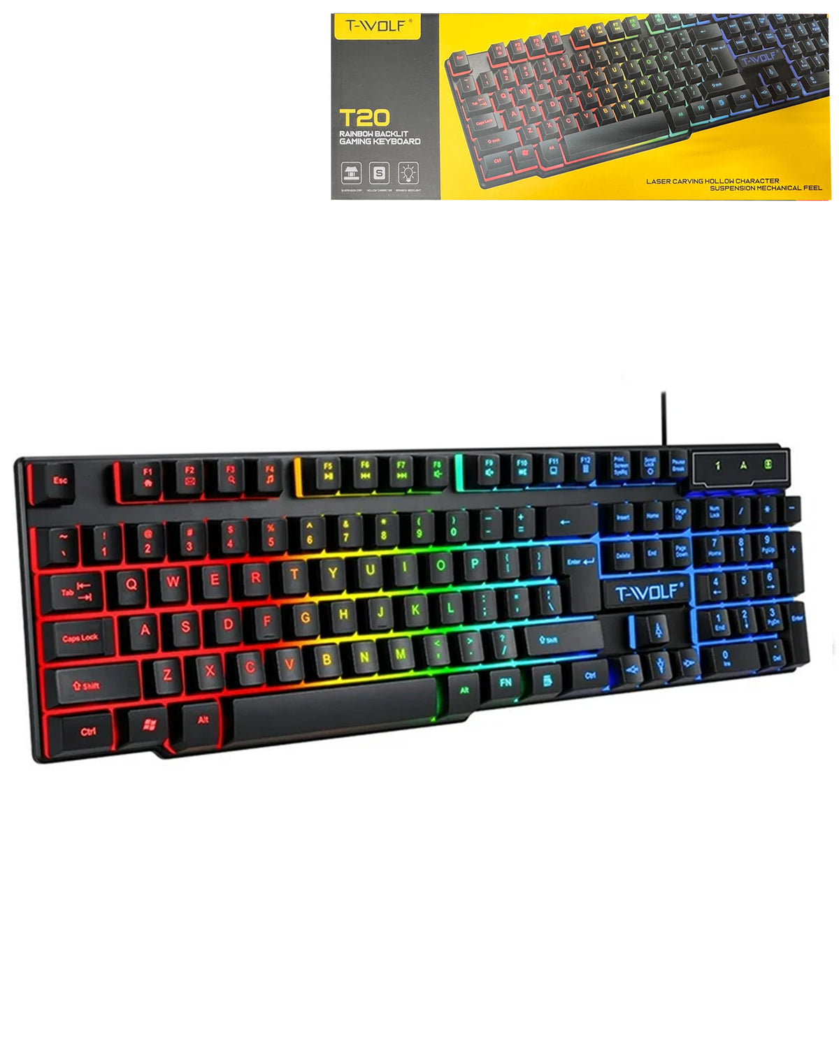 RGB Full Size Gaming Keyboard with Multimedia Keys — T20