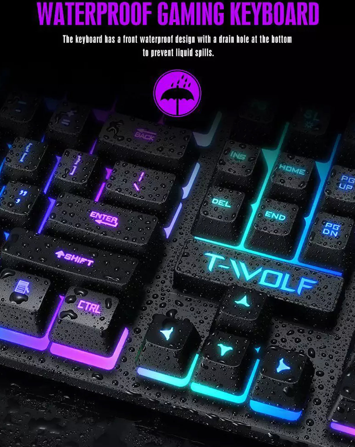 RGB Full Size Gaming Keyboard with Multimedia Keys — T20