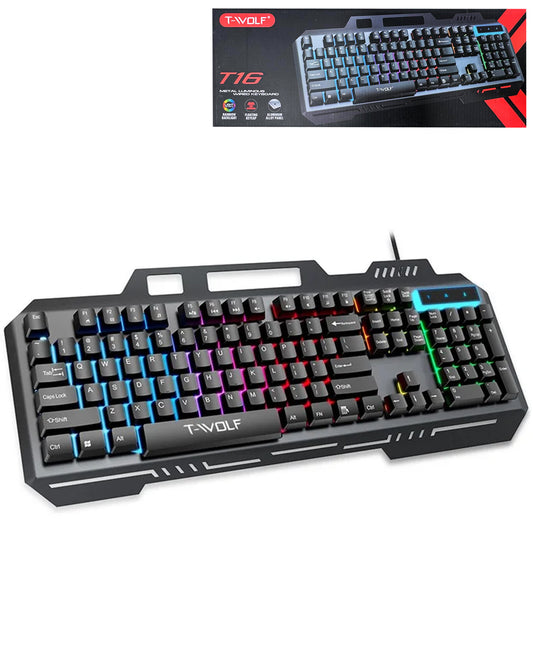 Iron-Plate Lightning Style RGB Full Size Gaming Keyboard — T16