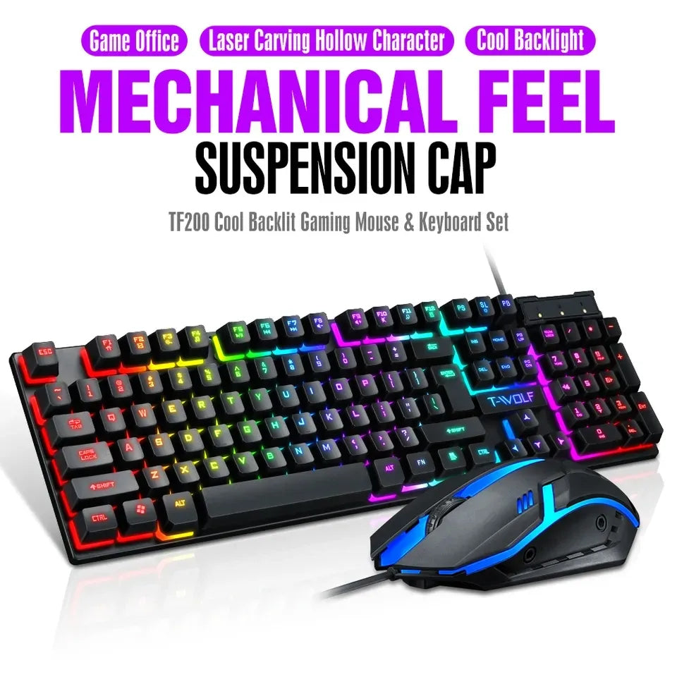 2in1 RGB Full Size Wired Gaming Keyboard and Mouse with Multimedia Keys — TF200