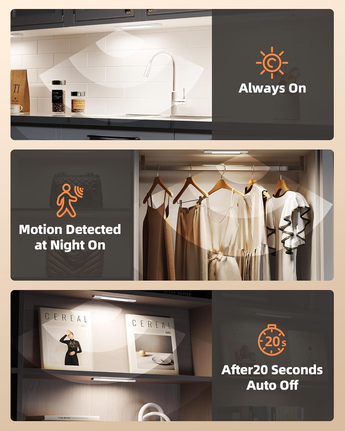 Rechargeable Magnetic Motion-Sensored Cabinet Light — 30cm
