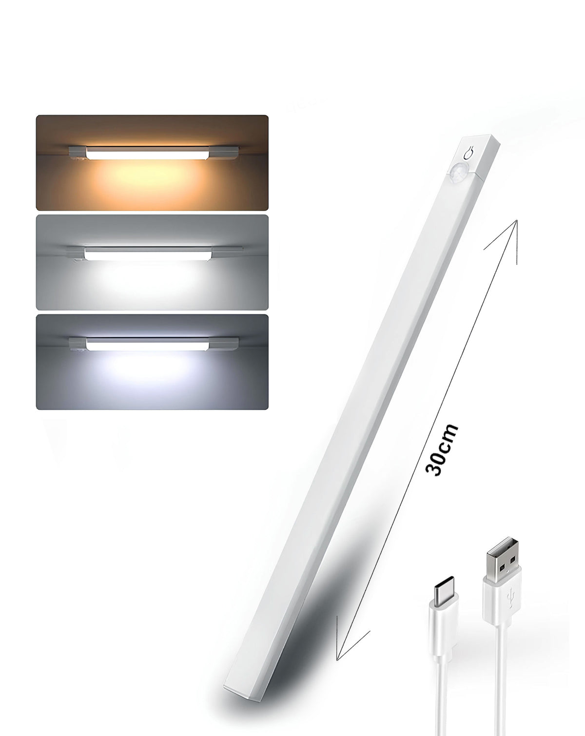 Rechargeable Magnetic Motion-Sensored Cabinet Light — 30cm