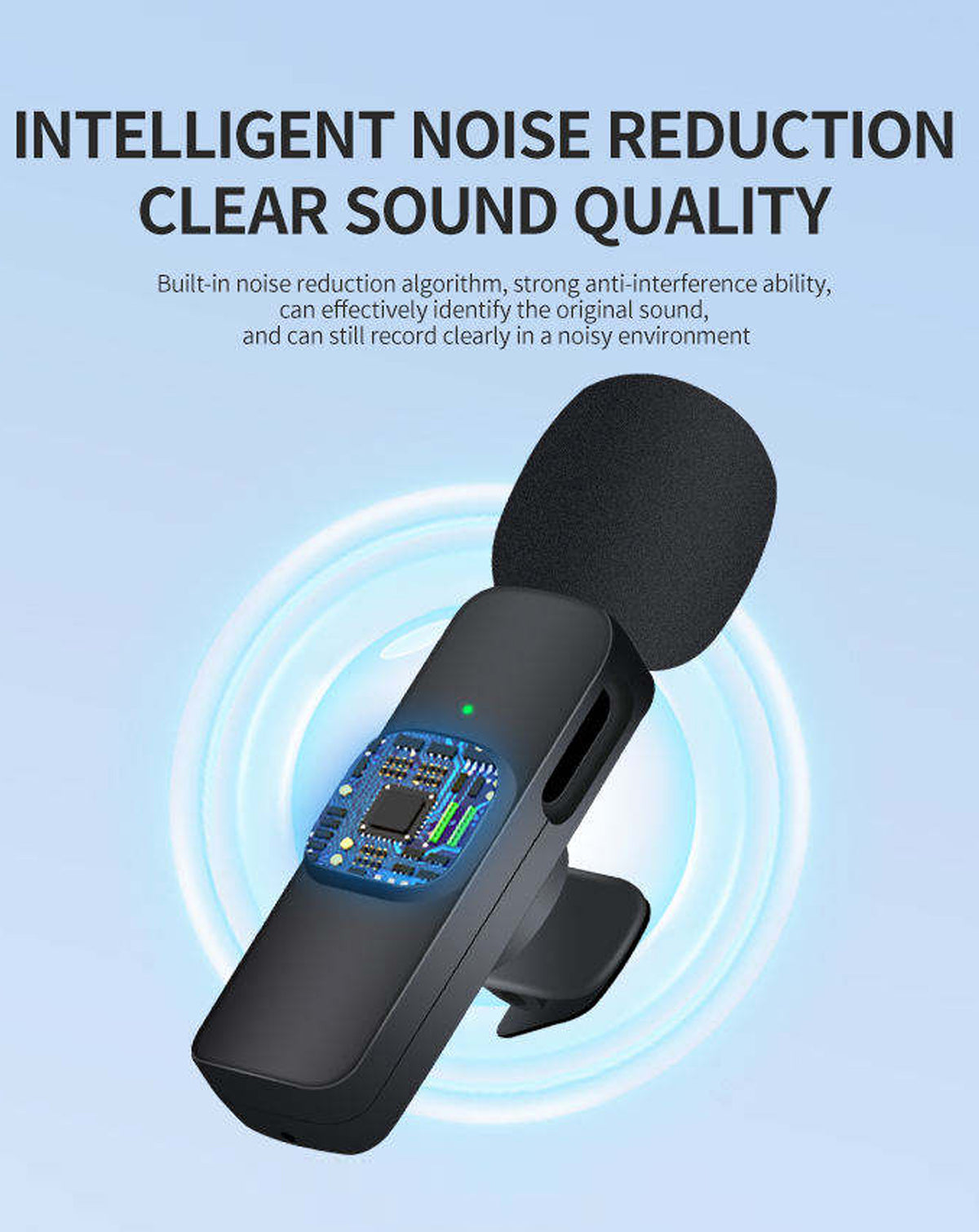 Lavelier Microphone with Built-In Battery Receiver for Vlogging — USB-C