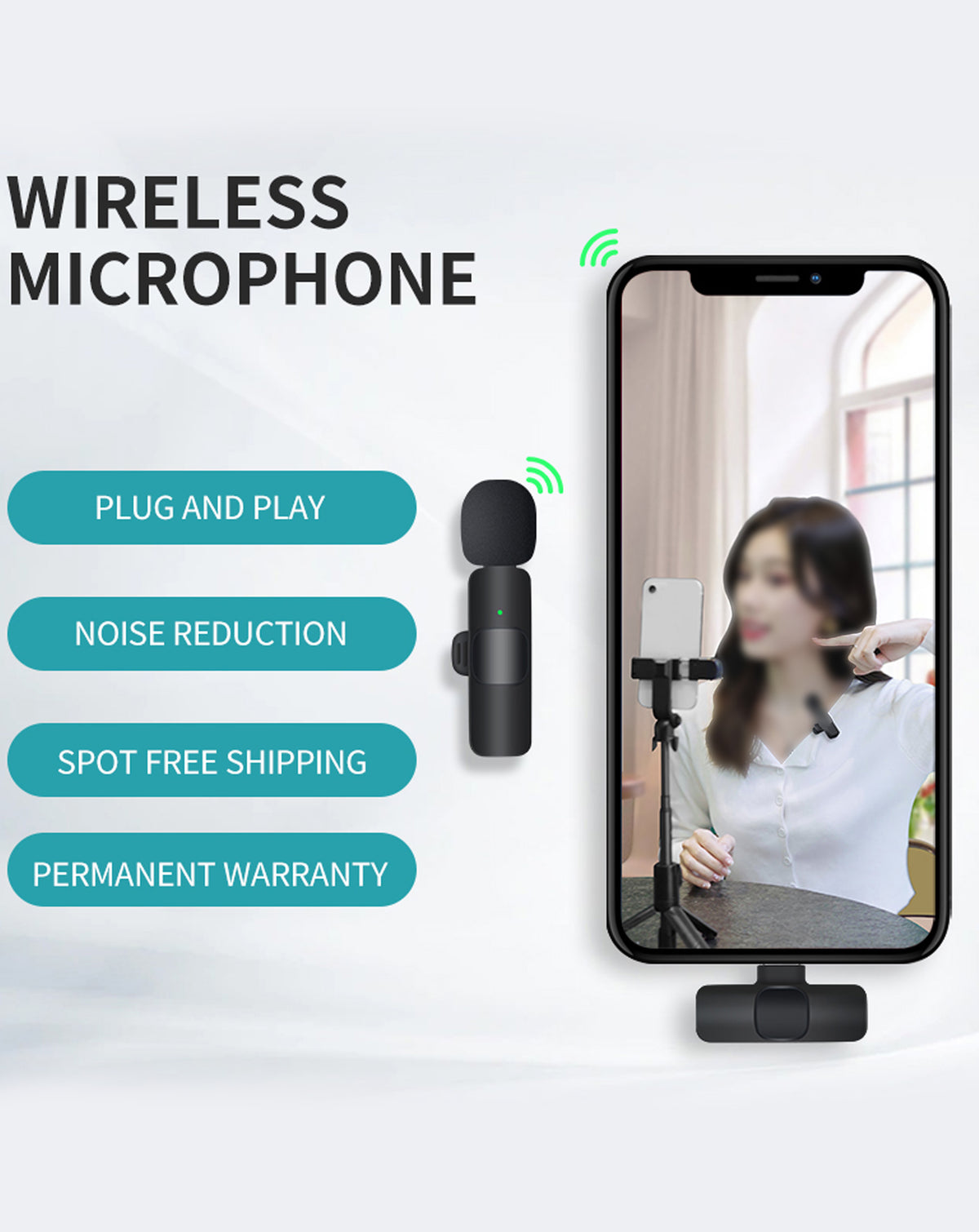 Lavelier Microphone with Built-In Battery Receiver for Vlogging — USB-C