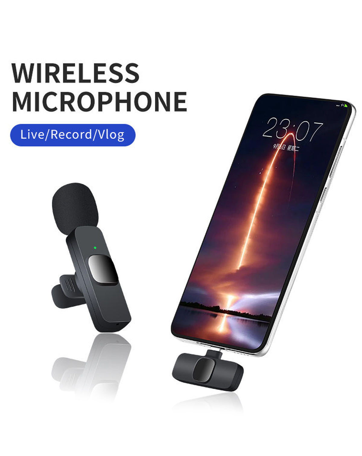 Lavelier Microphone with Built-In Battery Receiver for Vlogging — USB-C