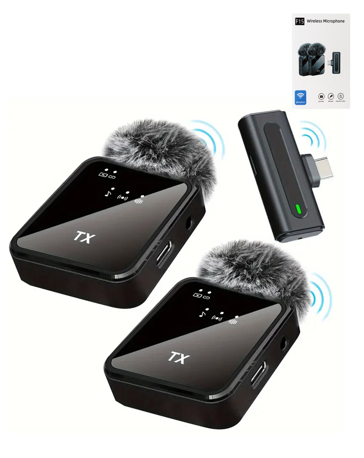 Lavelier Microphone with Built-In Battery Receiver for Vlogging — USB-C