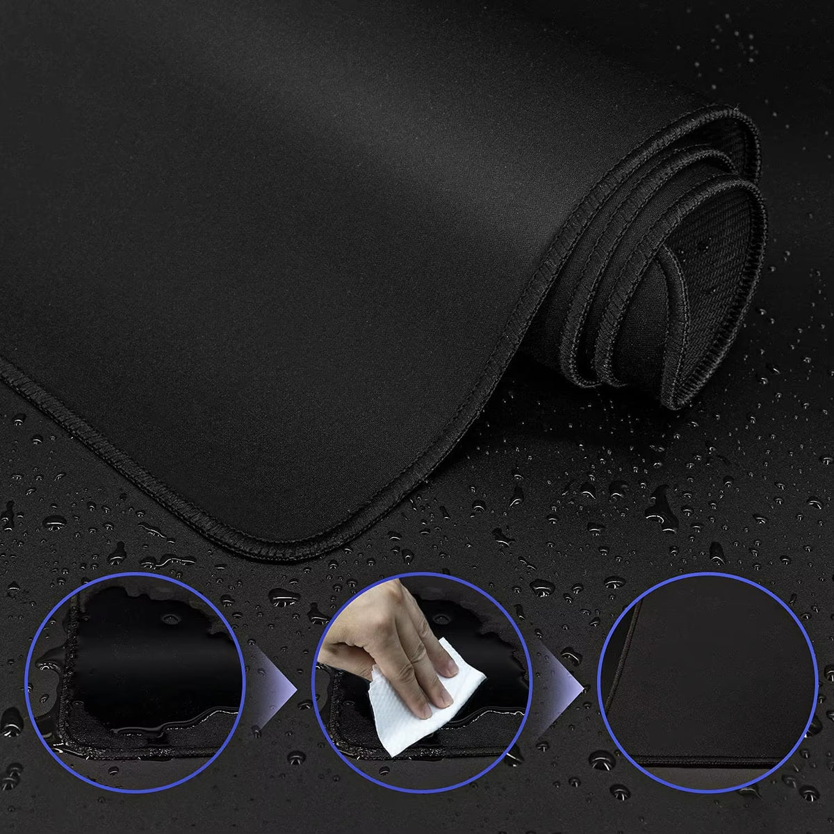 Plain Black Locked-Edge Mouse Pad — 80x30cm, 2mm Thickness