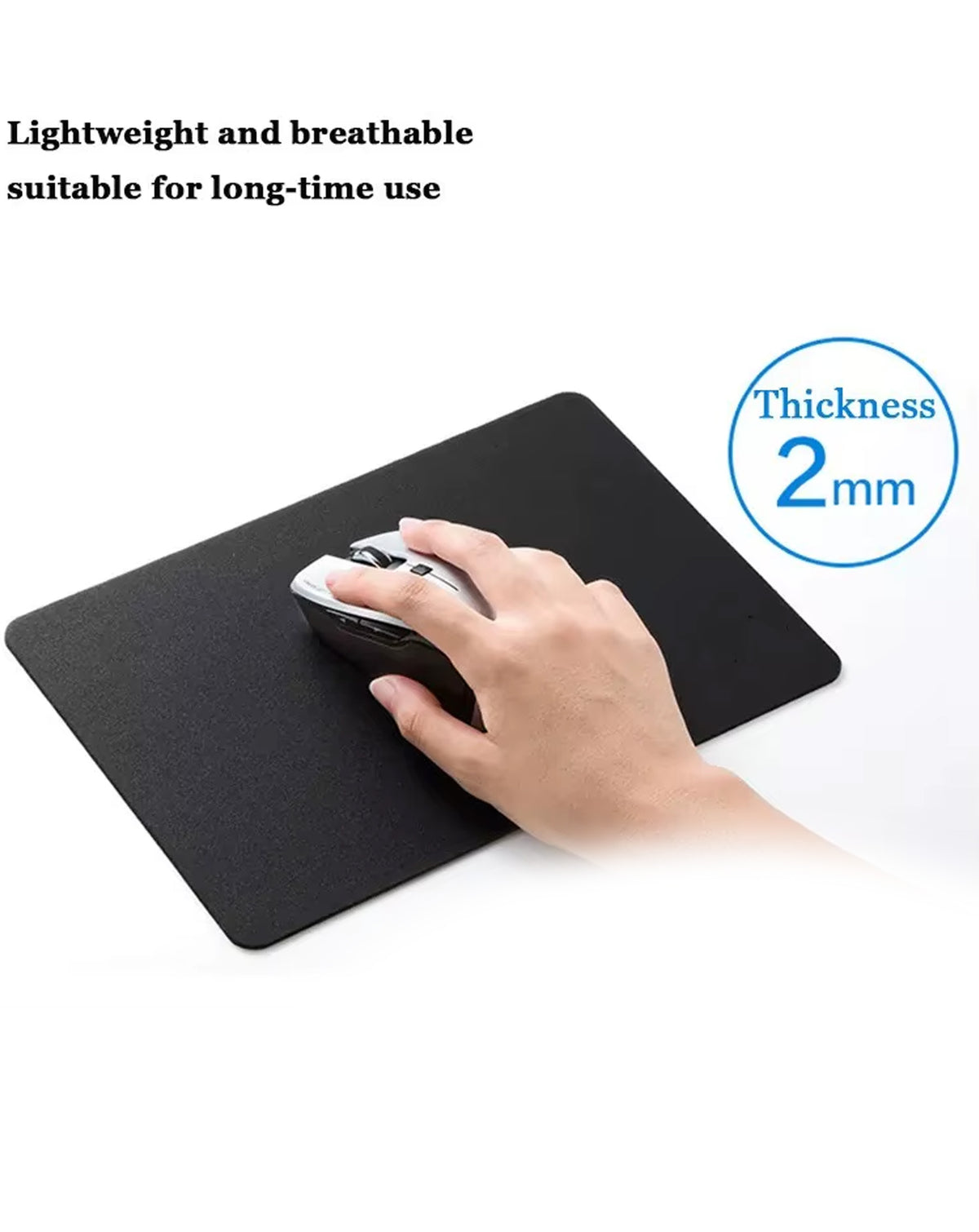 Black Locked-Edge Mouse Pad — 26x21cm, 2mm Thickness