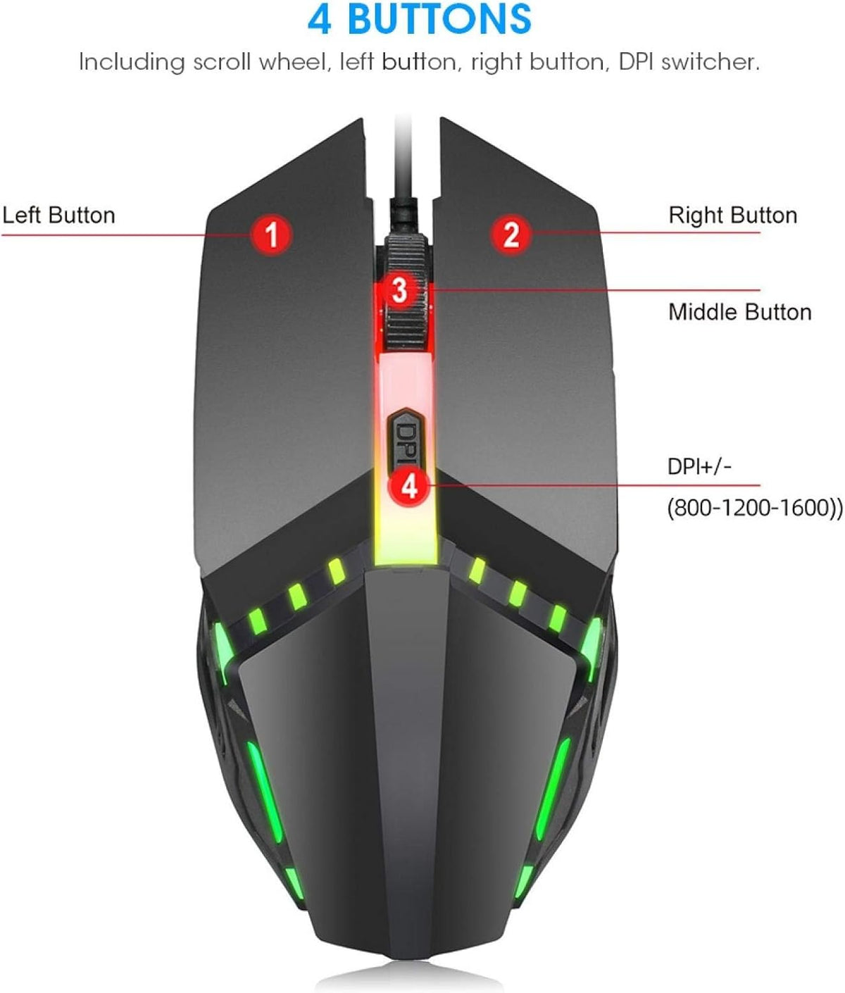 4 Button 7 Color RGB Wired Gaming Mouse