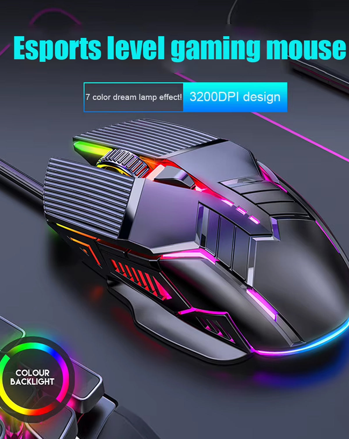 7 Button 7 Color RGB Wired Gaming Mouse