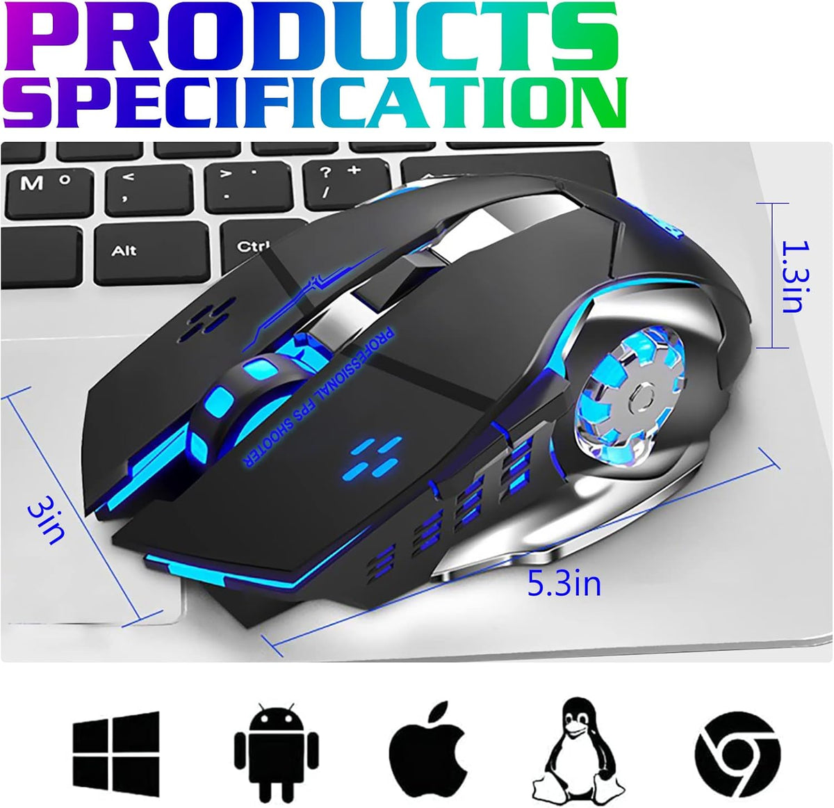 Bluetooth 6 Button 7 Color RGB Low-Latency Wireless Gaming Mouse — 2.4g