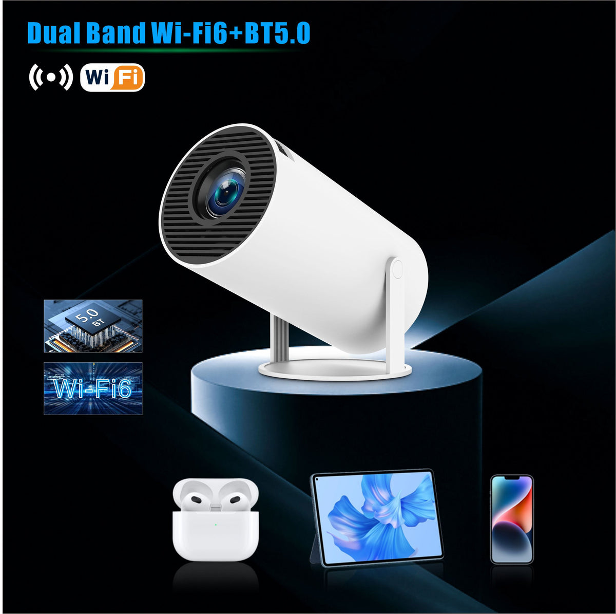 Android 11 Mini Projector with Remote Controller Bluetooth 5.0 — 720P HD / 140 Lumens / WiFi 2.4G / 5G, Not Returnable