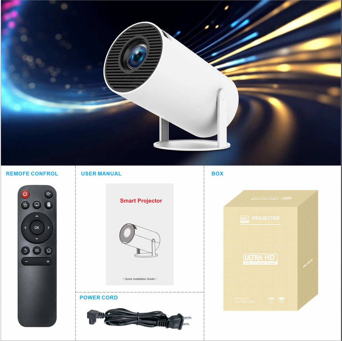 Android 11 Mini Projector with Remote Controller Bluetooth 5.0 — 720P HD / 140 Lumens / WiFi 2.4G / 5G, Not Returnable