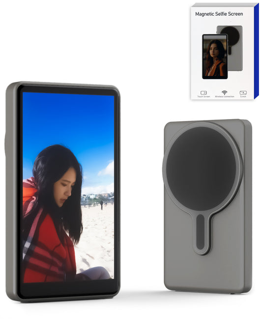 Magnetic Selfie Monitor Screen Wireless Vlog Display for iPhone Android Rear Camera Selfie Live Streaming — 4.02 Inch, Gunmetal