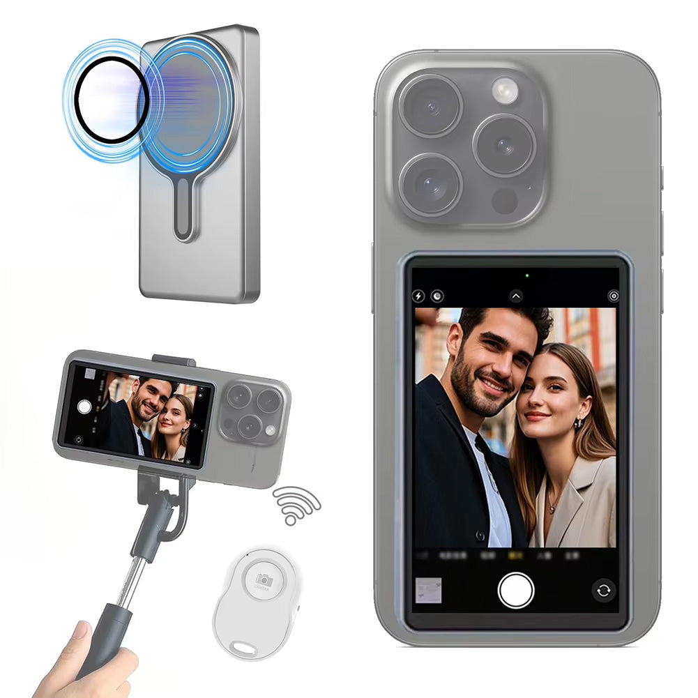 Magnetic Selfie Monitor Screen Wireless Vlog Display for iPhone Android Rear Camera Selfie Live Streaming — 5 Inch, Gunmetal