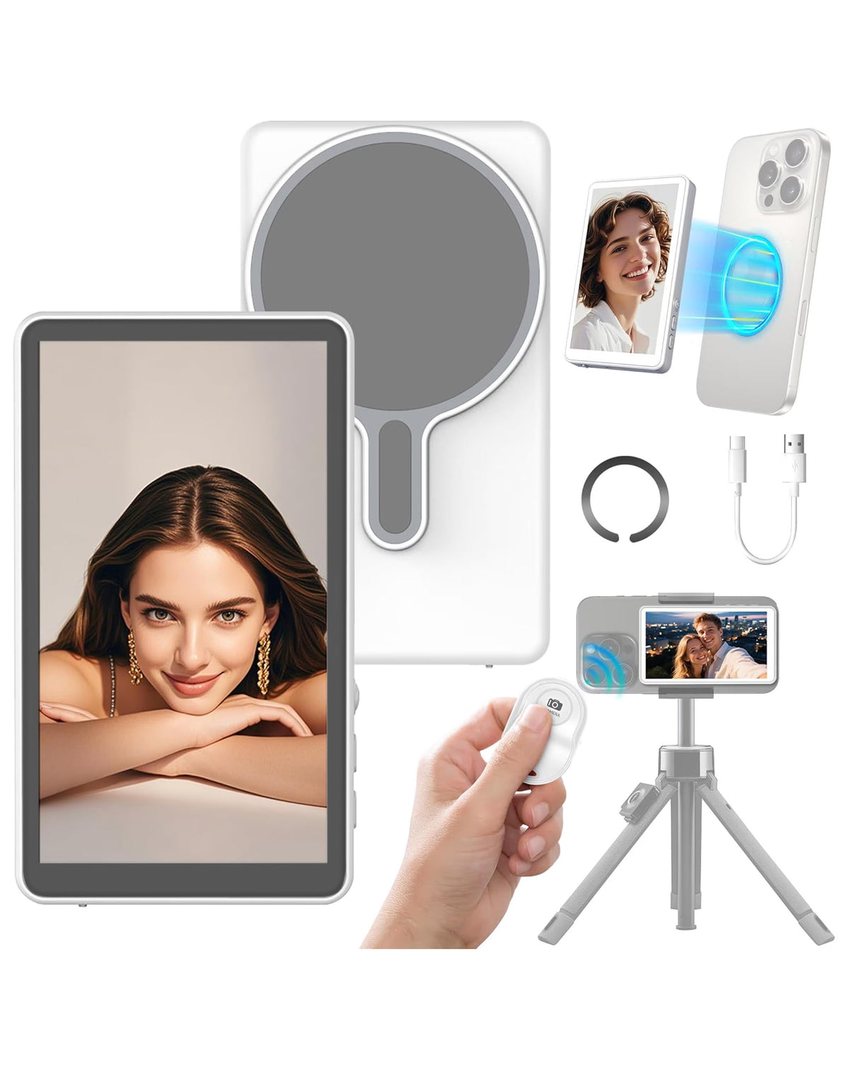 Magnetic Selfie Monitor Screen Wireless Vlog Display for iPhone Android Rear Camera Selfie Live Streaming — 4.02 Inch, Gunmetal