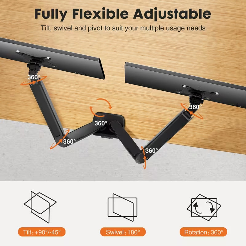 Adjustable Dual Monitor Stand with Tesa Mouth 13''-32'' — Black