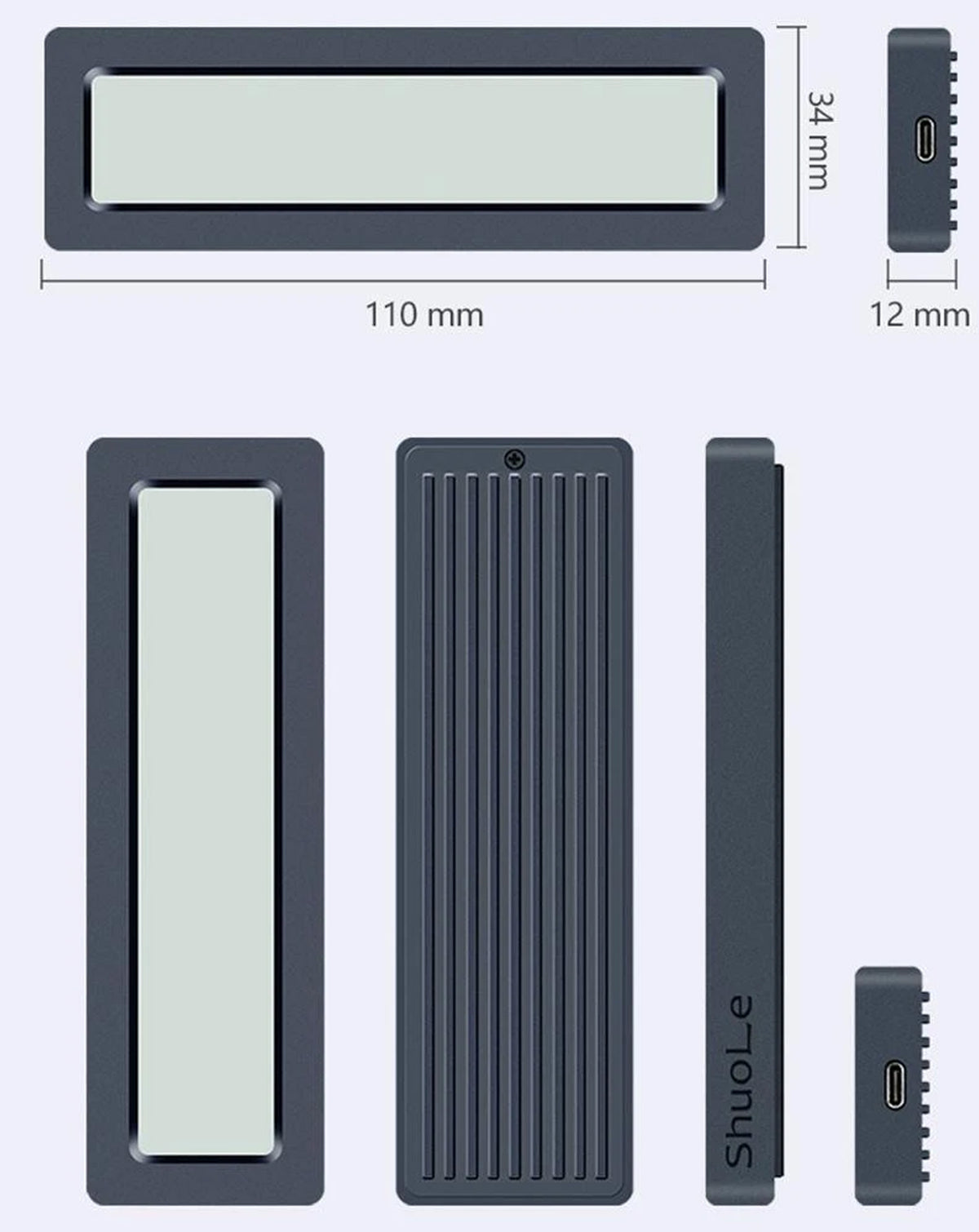 ShuoLe M-Key M.2 NVMe Smart Screen SSD Enclosure — Heat / Capasity / Run Time / Operating Temperature, USB 3.2 Gen 2 10Gbps