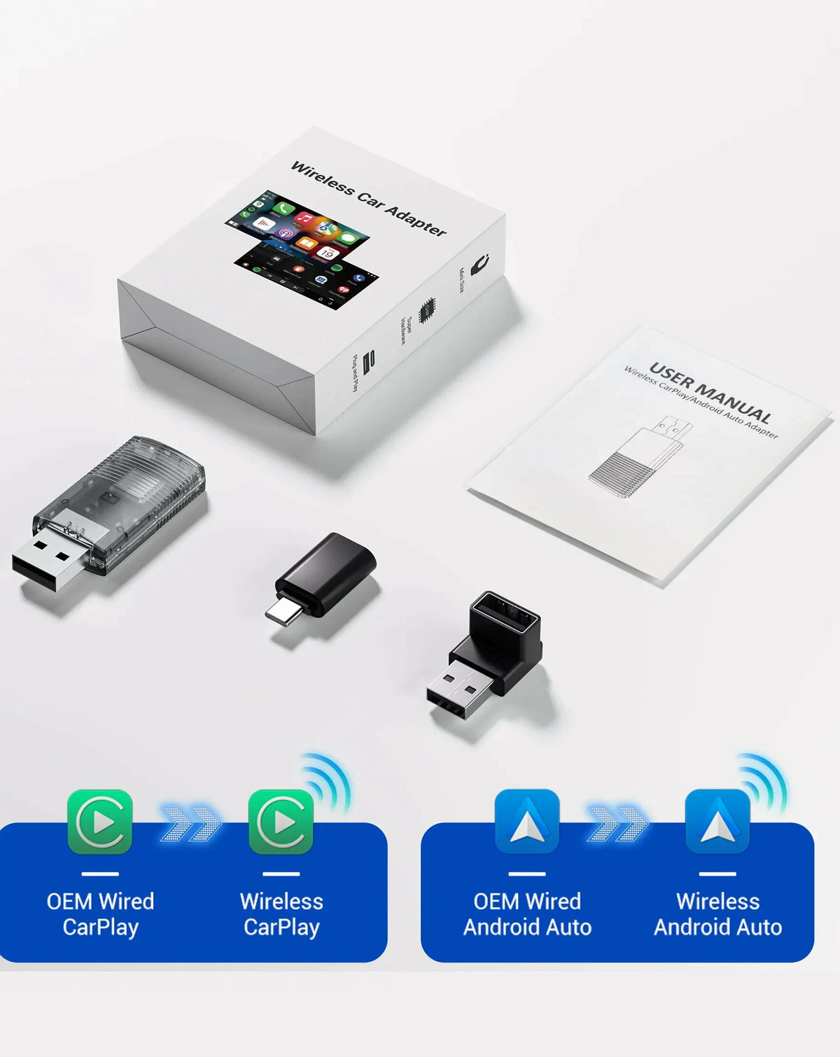 Wired to Wireless Carplay Adapter WiFi 5.0 for Ios and Android
