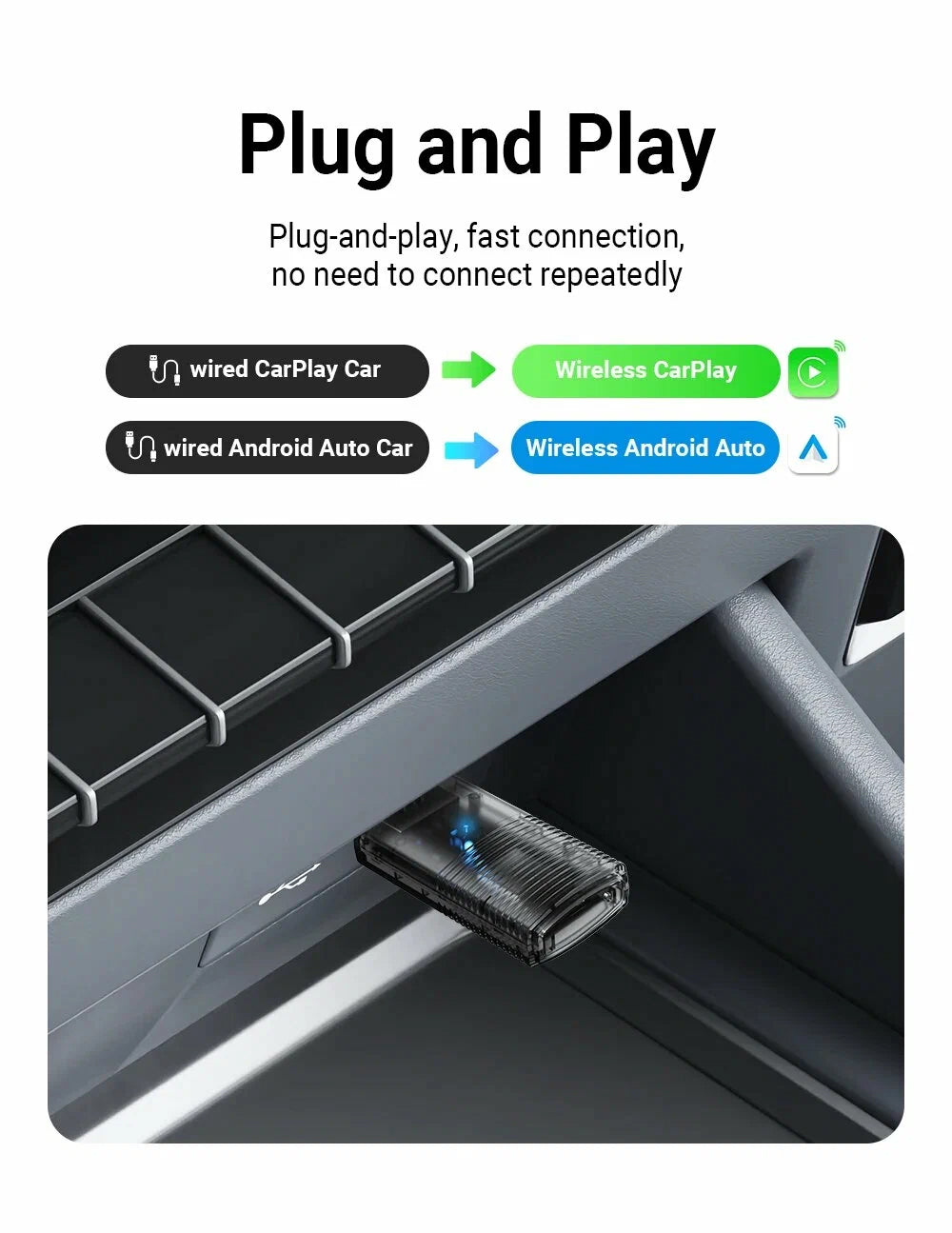 Wired to Wireless Carplay Adapter WiFi 5.0 for Ios and Android