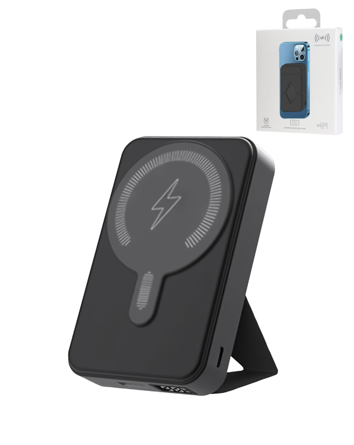 MagSafe Foldable Magnetic Power Bank 15W Wireless / 20W PD Power Bank with USB-C — Black, 10000 mAh