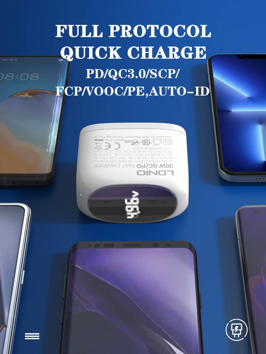 LDNIO A2522C QC3.0+PD Dual USB A Wall Charger with USB-C to Lightning Non-MFI Cable — 3ft, 30W