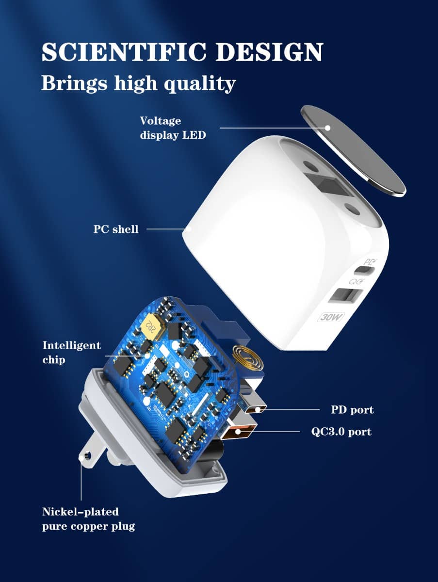 LDNIO A2522C QC3.0+PD Dual USB A Wall Charger with USB-C to Lightning Non-MFI Cable — 3ft, 30W