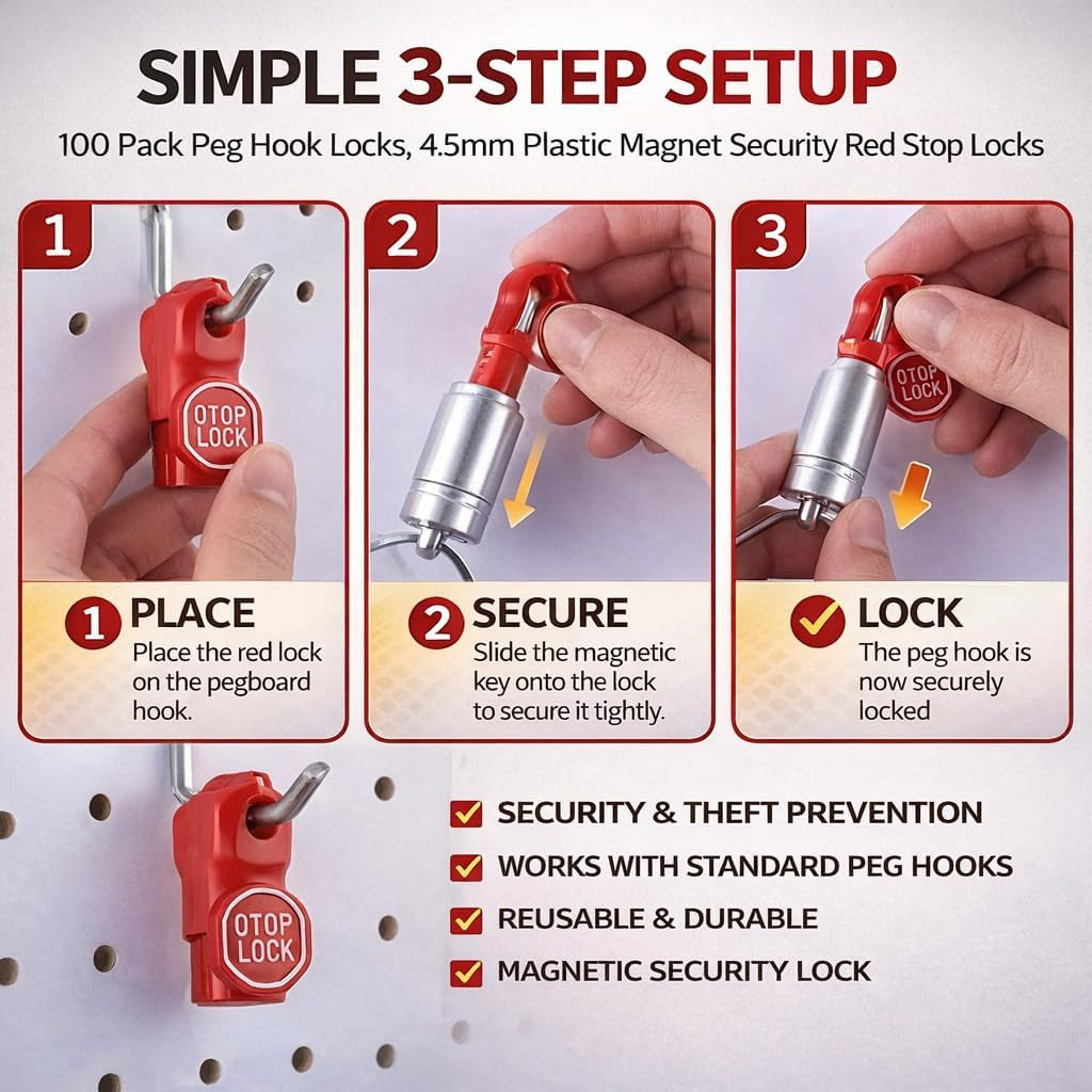 Peg Red Hook Locks with One Key to Open — 6mm, Pack of 100