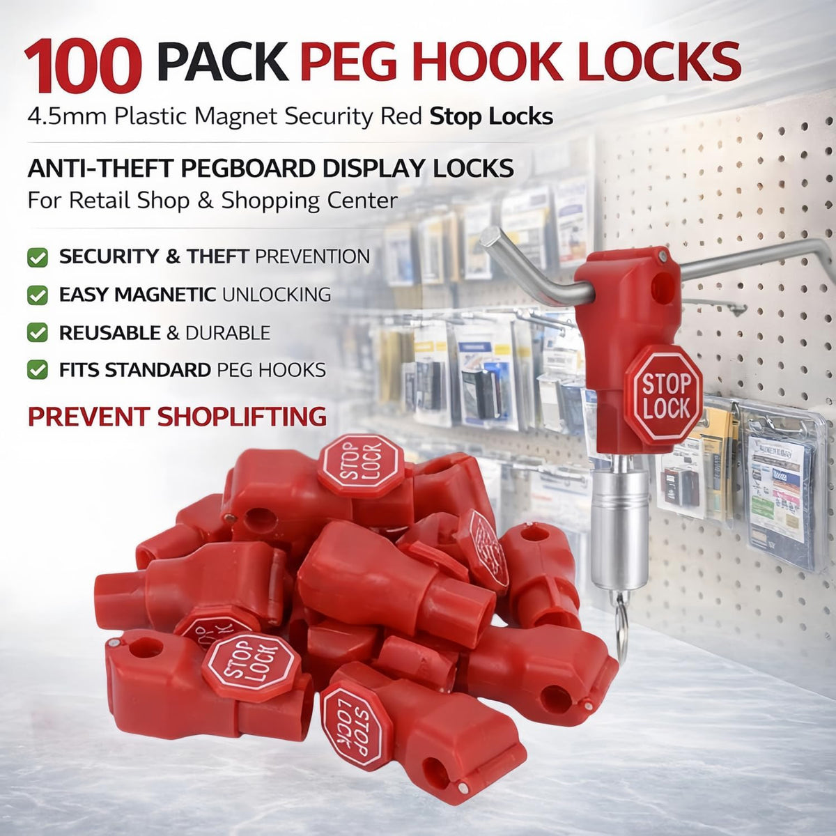 Peg Red Hook Locks with One Key to Open — 6mm, Pack of 100