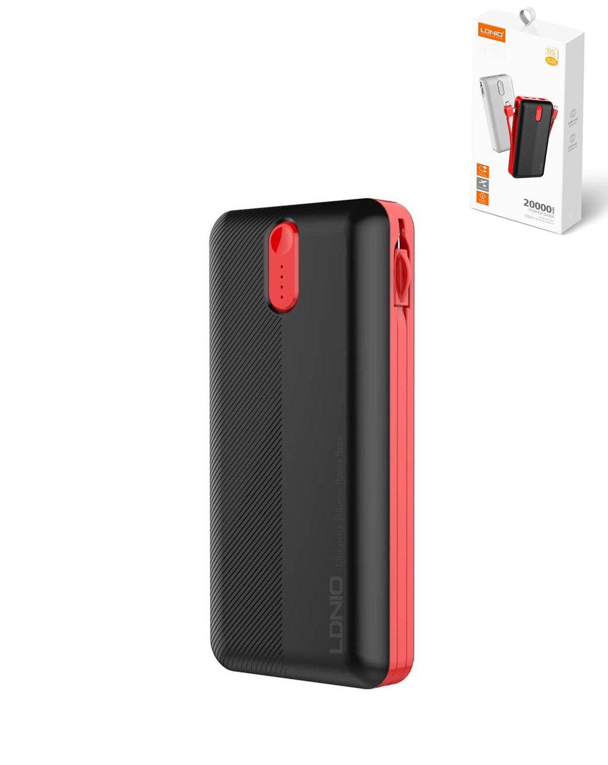 LDNIO PL2014 Power Bank with Built-in Cable — Black, 20000 mAh / 10.5W