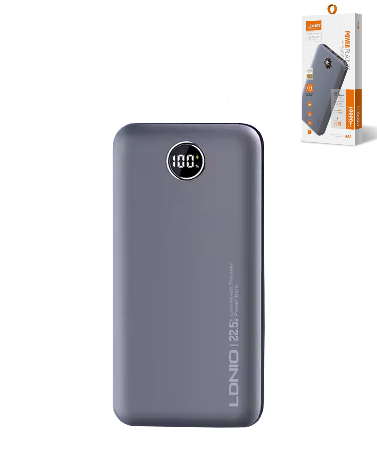 LDNIO PQ10 Ultra-thin Digital Display Power Bank — 10000 mAh / 22.5W