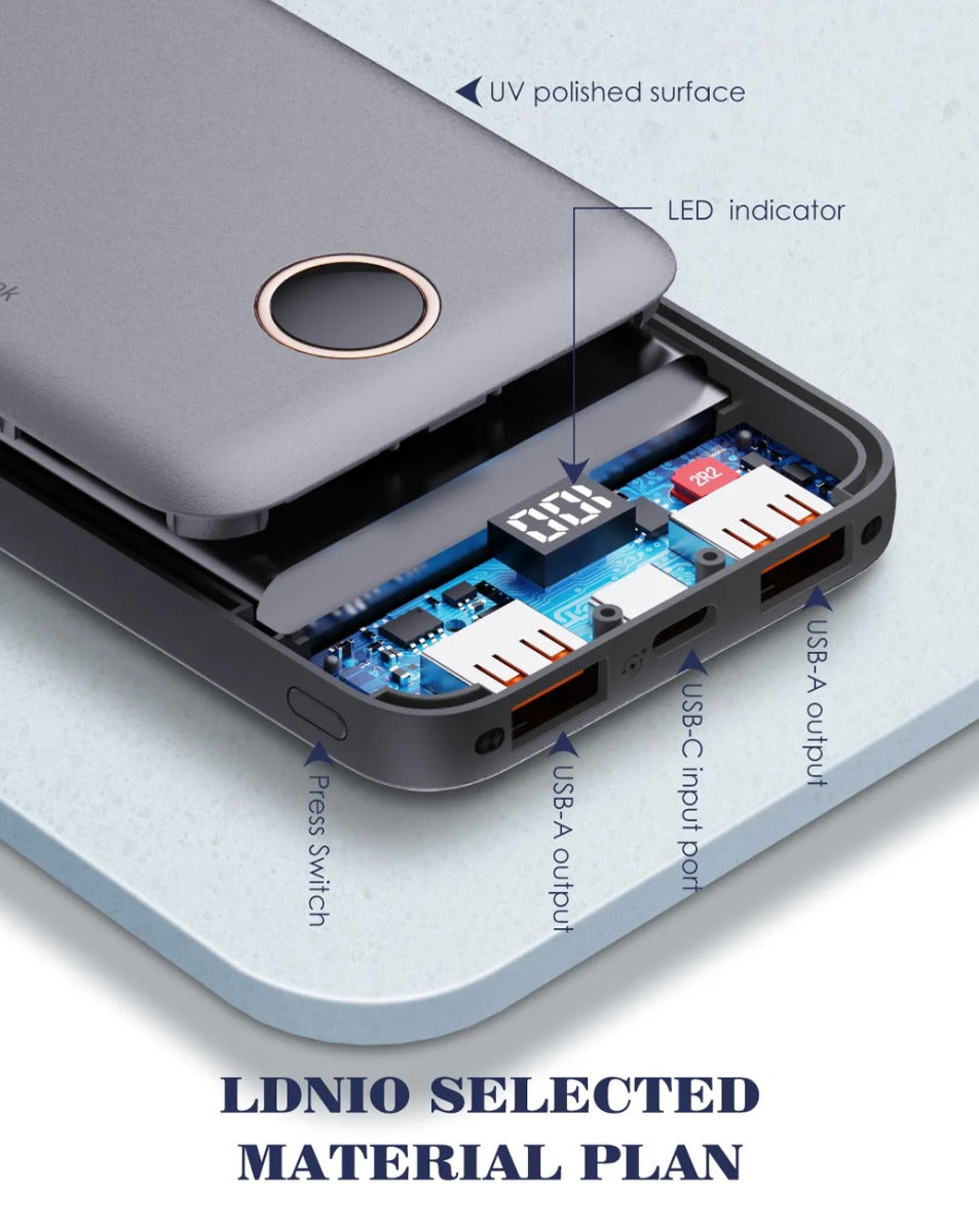 LDNIO PQ10 Ultra-thin Digital Display Power Bank — 10000 mAh / 22.5W