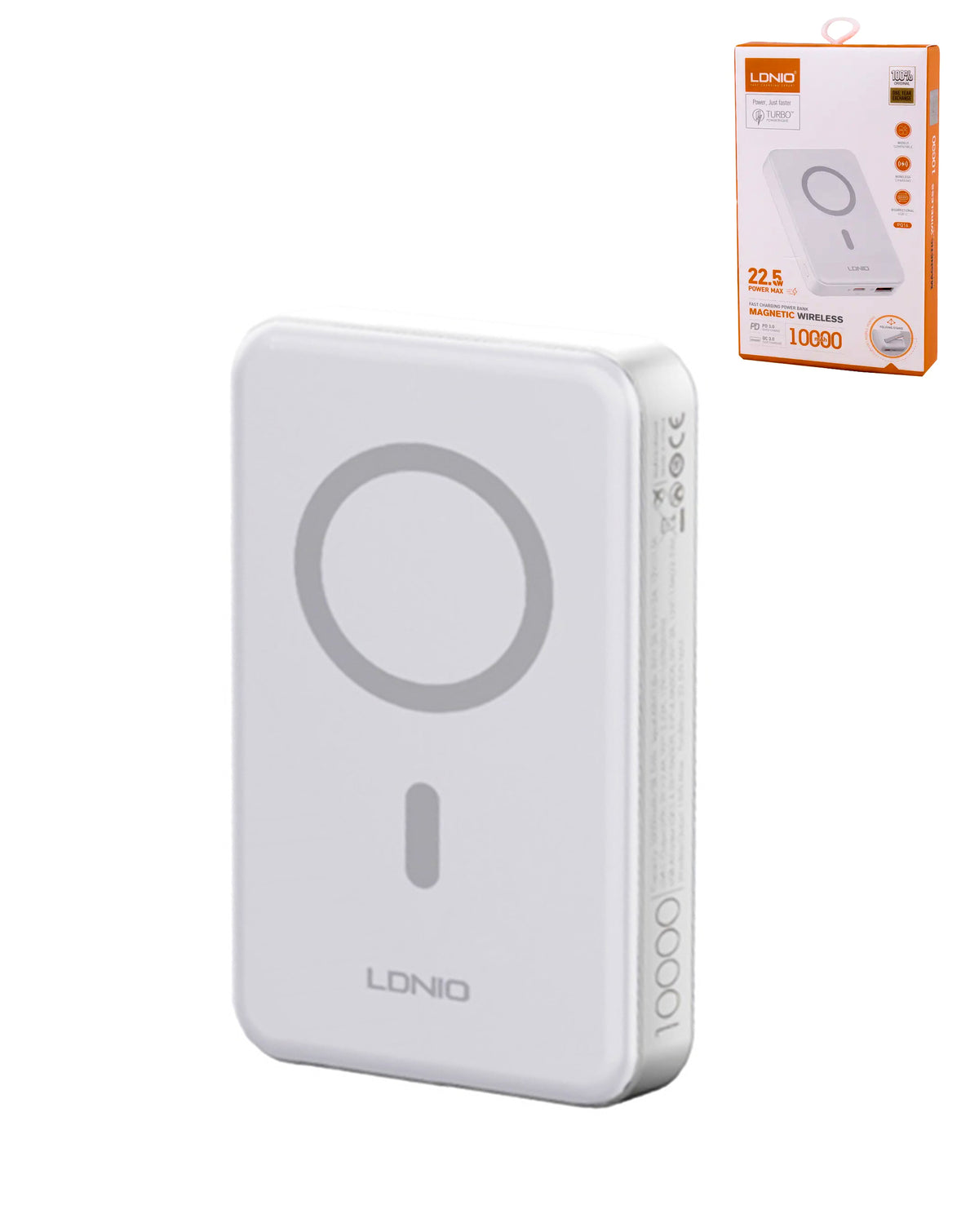 LDNIO PQ16 Magnetic Wireless Power Bank — White, 10000 mAh