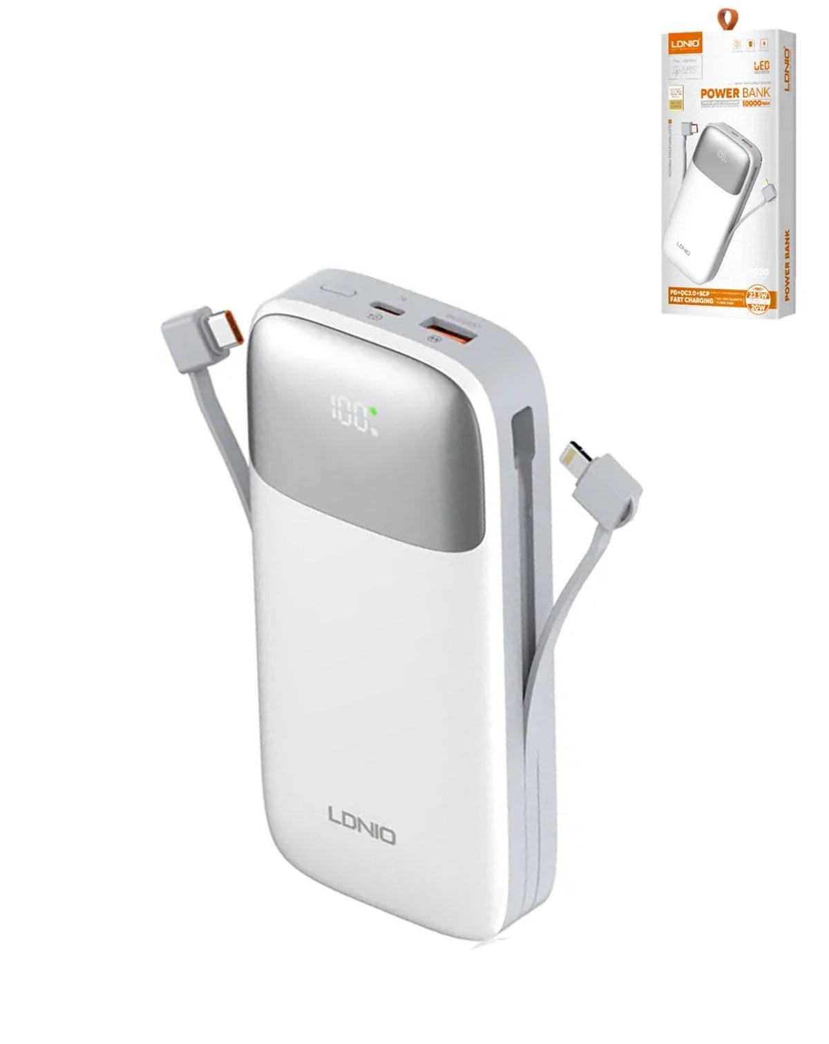 LDNIO PQ20 Power Bank with Digital Display — White, 20000 mAh / 22.5W