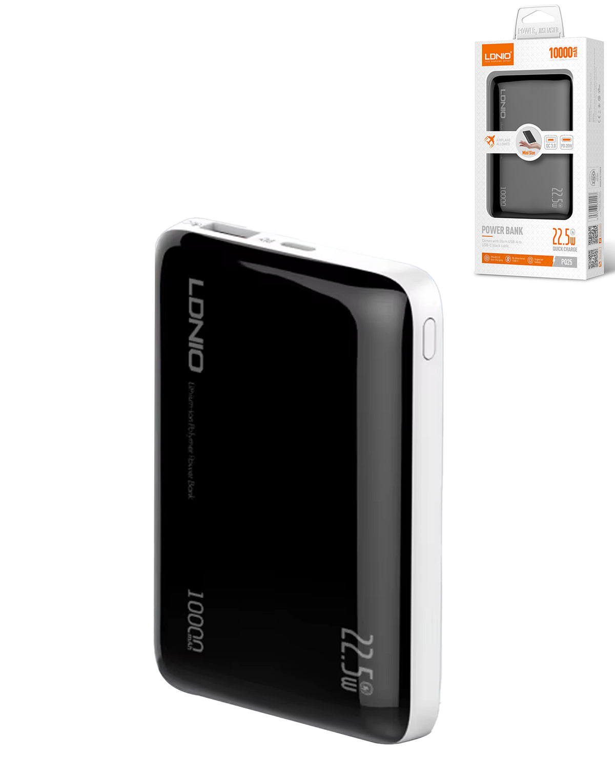 LDNIO PQ25 Ultra-thin Digital Display Power Bank — 10000 mAh / 22.5W