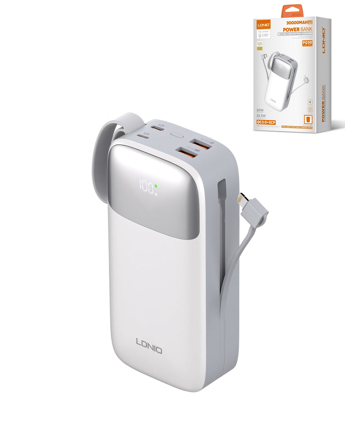 LDNIO PQ30 Power Bank with Lanyard — 30000 mAh / 22.5W