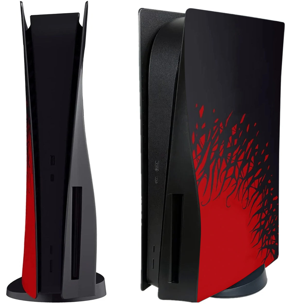 Faceplate Cover for PlayStation 5 Disc Edition — Black & Red, 2 Piece Set, NO Logo