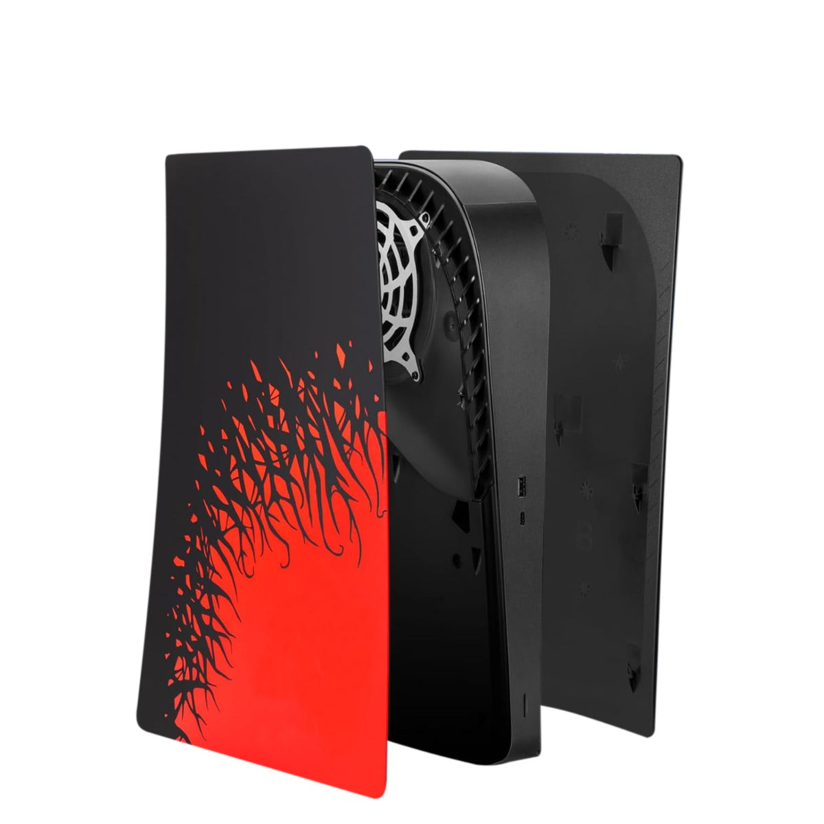 Faceplate Cover for PlayStation 5 Disc Edition — Black & Red, 2 Piece Set, NO Logo