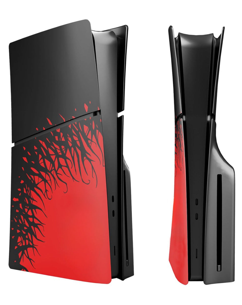 Faceplate Cover for PlayStation 5 Slim Disc Edition — Black & Red, 4 Piece Set, NO Logo