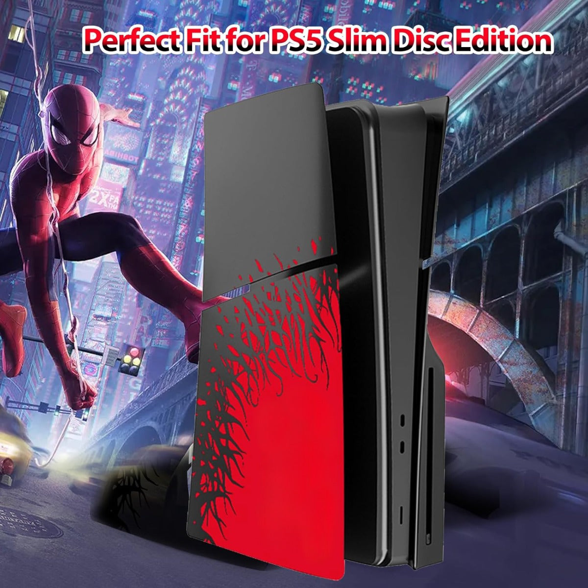 Faceplate Cover for PlayStation 5 Slim Disc Edition — Black & Red, 4 Piece Set, NO Logo