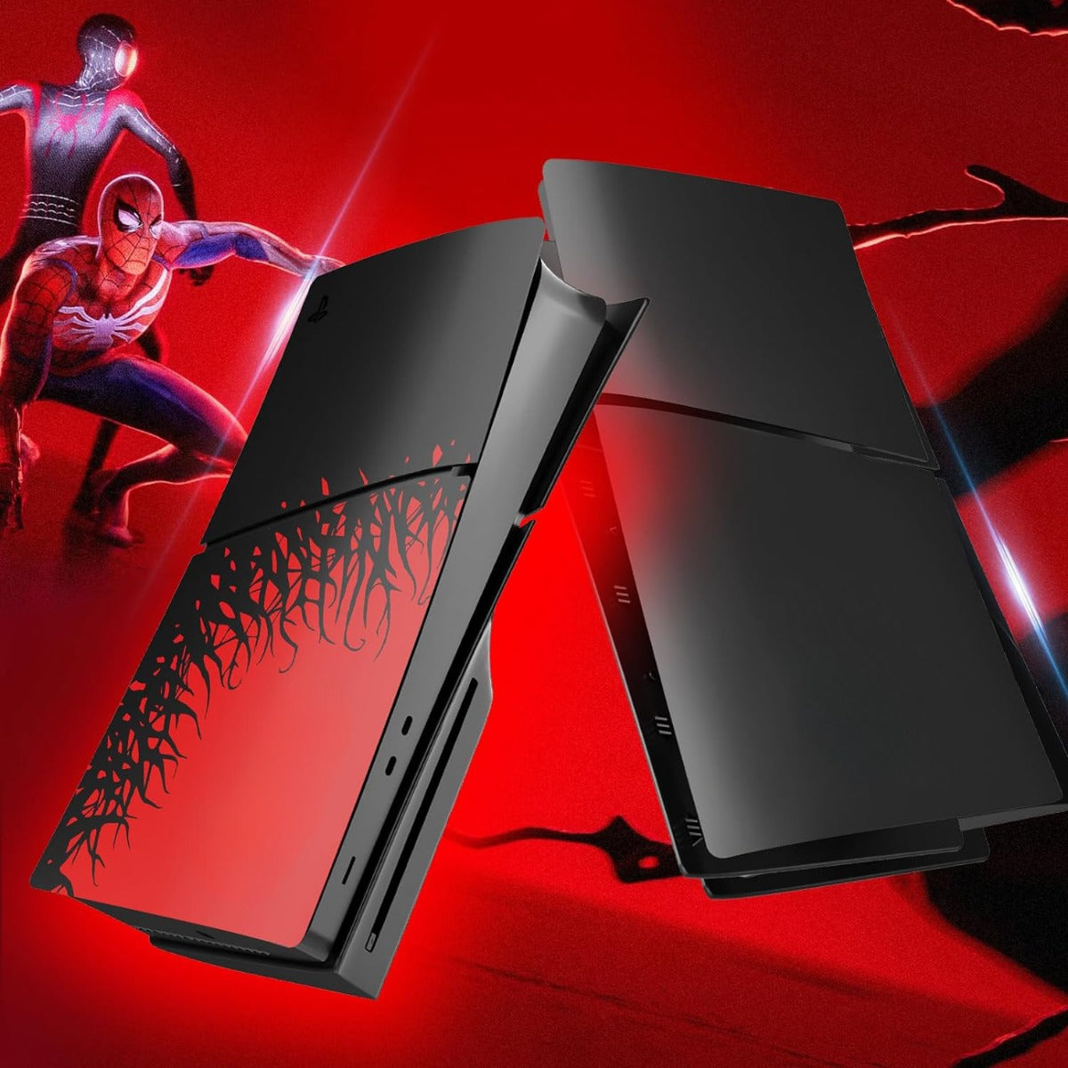 Faceplate Cover for PlayStation 5 Slim Disc Edition — Black & Red, 4 Piece Set, NO Logo