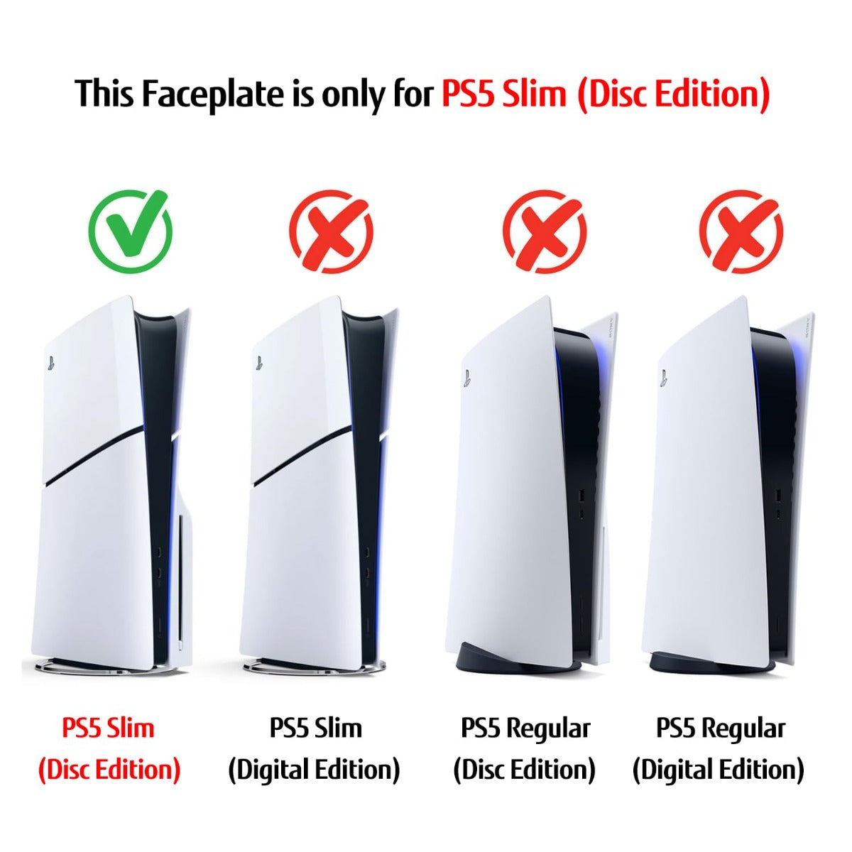 Faceplate Cover for PlayStation 5 Slim Disc Edition — Black & Red, 4 Piece Set, NO Logo