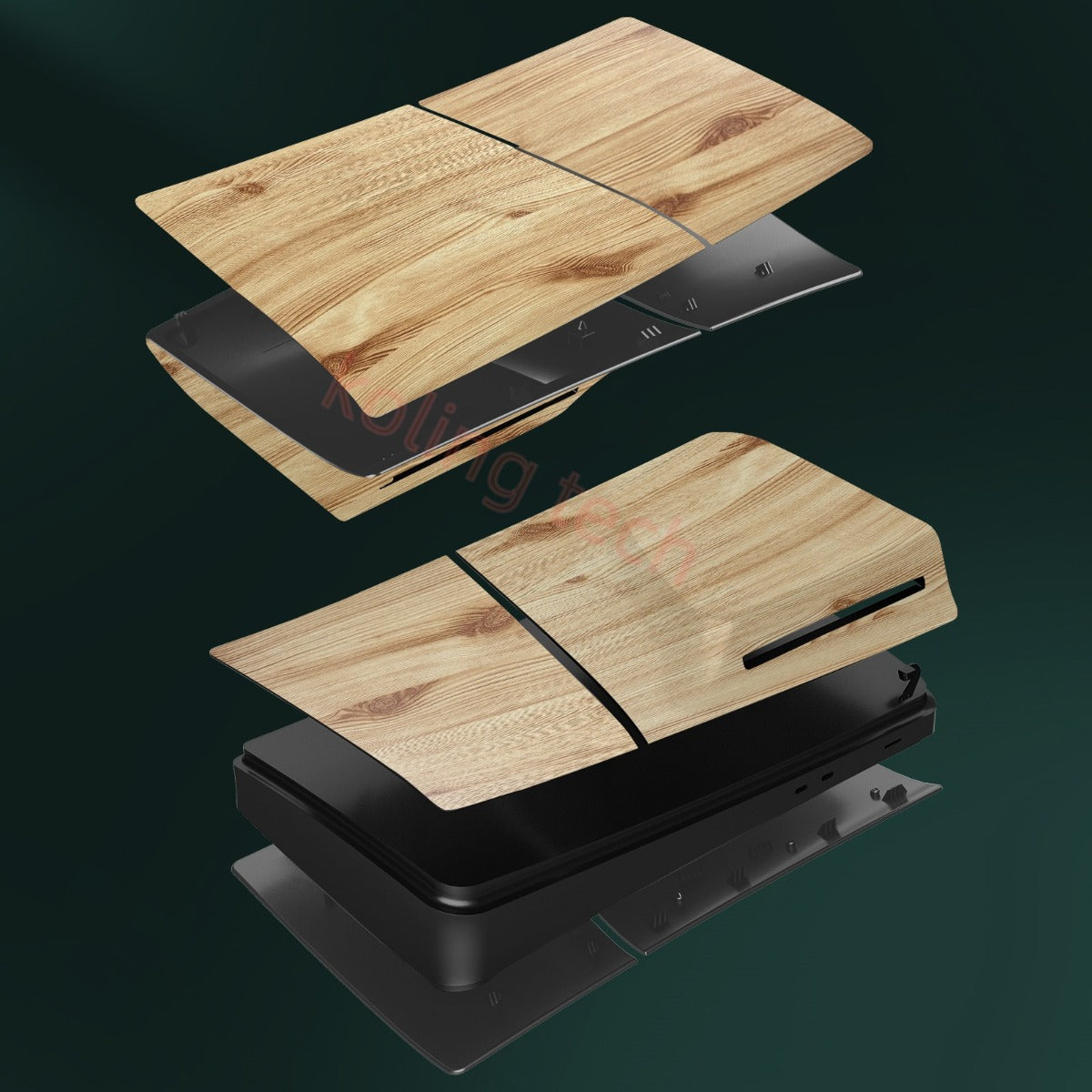 Faceplate Cover for PlayStation 5 Slim Disc Edition — Wooden, 4 Piece Set, NO Logo