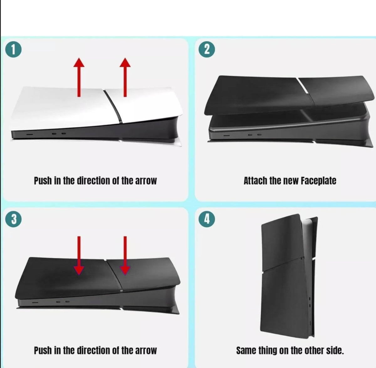 Faceplate Cover for PlayStation 5 Slim Digital Edition — Black, 4 Piece Set, NO Logo