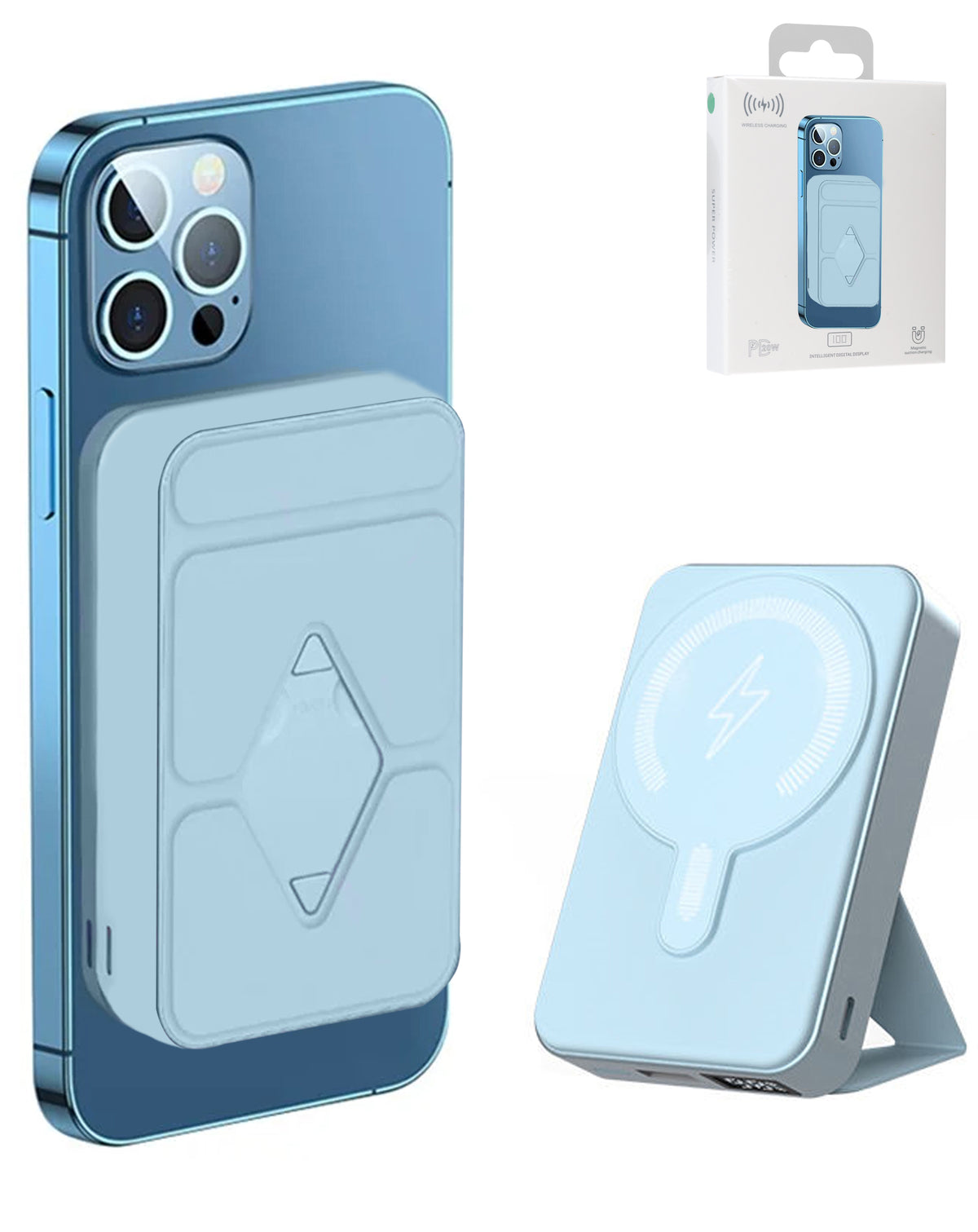 MagSafe Foldable Magnetic Power Bank 15W Wireless / 20W PD Power Bank with USB-C — Sky Blue, 10000 mAh
