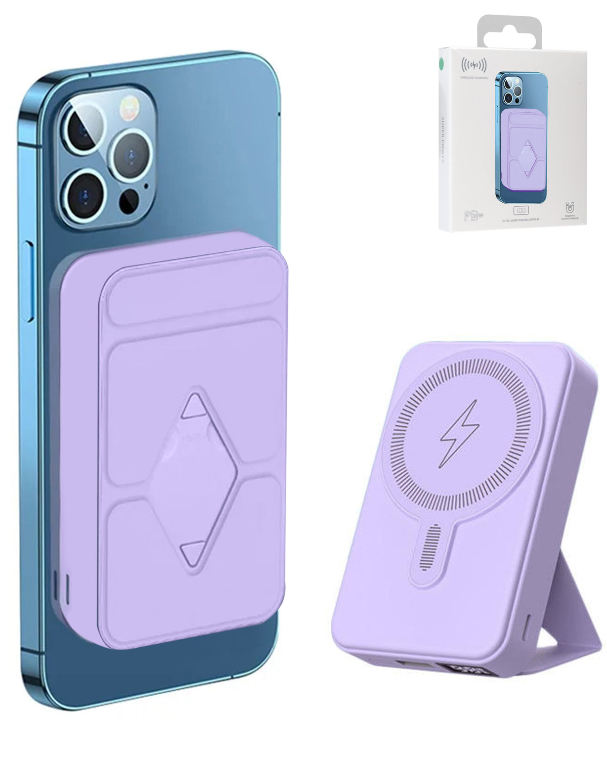 MagSafe Foldable Magnetic Power Bank 15W Wireless / 20W PD Power Bank with USB-C — Purple, 10000 mAh